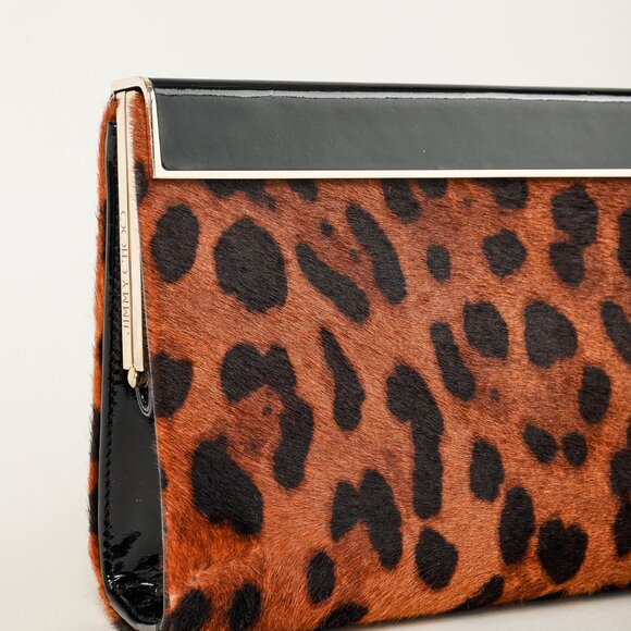 Jimmy Choo Cayla Leopard Pony Hair Enamel-Top Clutch - Picture 5 of 9